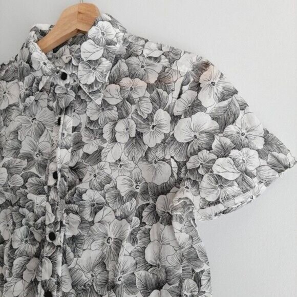 McGREGOR 100% Cotton Semisheer Button Down Shirt Floral B&W Sz S - Picture 5 of 12